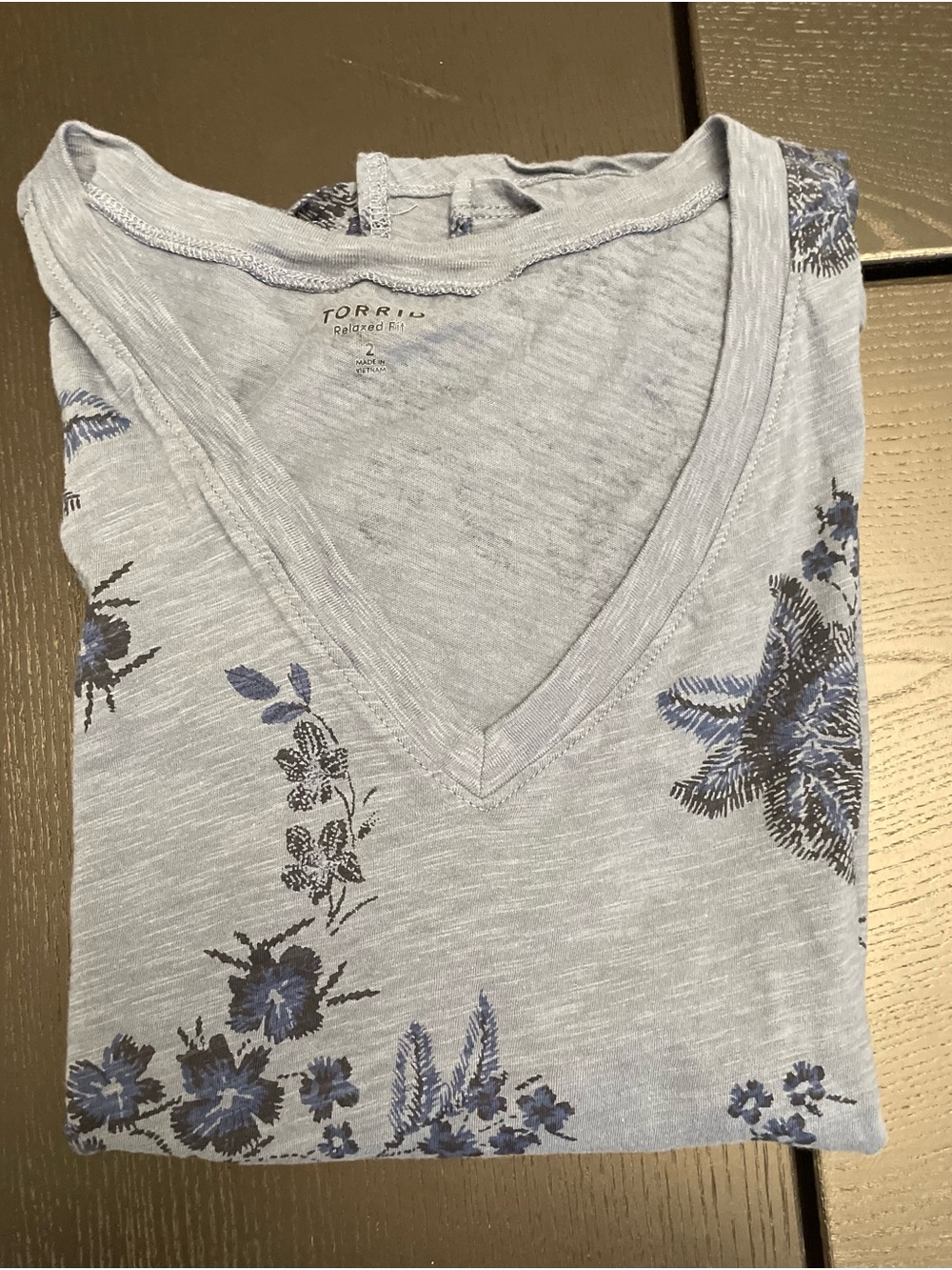 torrid Light Blue V-Neck Tee with Navy Floral Print